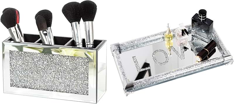 Mirrored Makeup Brush Holder with 3 Slots and Perfume Tray