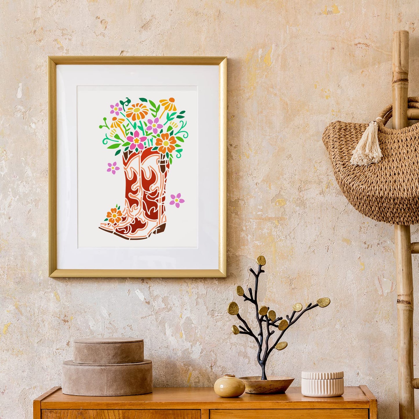 Wild West Blooms Reusable Cowboy Boot & Flower Template 8.3x11.7in