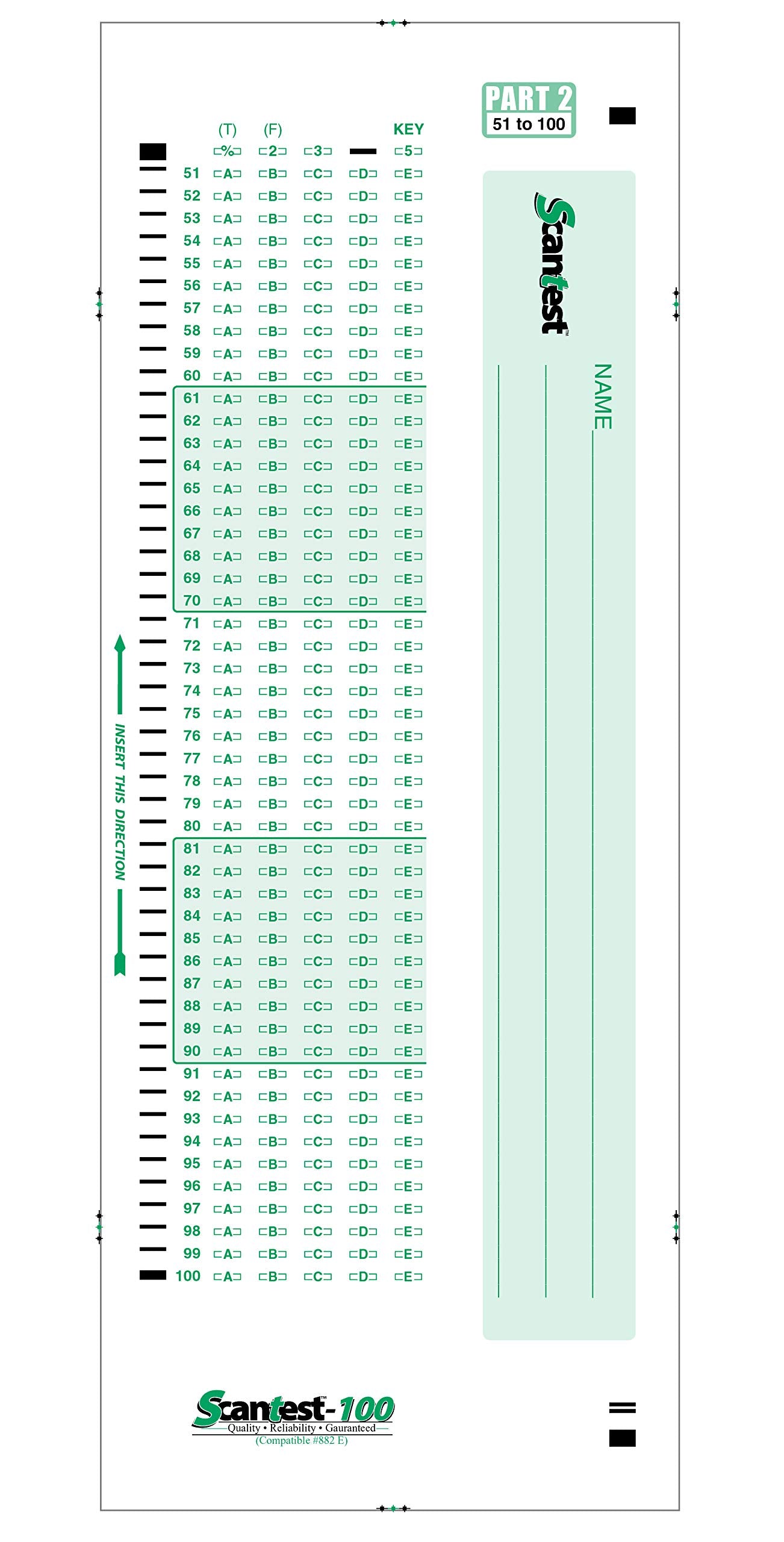 '-100, 882 E Compatible Testing Forms (50 Sheet Pack)