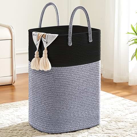 Woven Cotton Rope Laundry Basket for Clothes and Toys