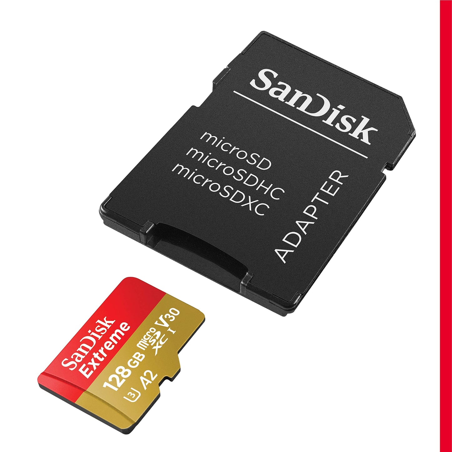 128GB Extreme microSDXC UHS-I Memory Card with Adapter - Up to 160MB/s, C10, U3, V30, 4K, A2, Micro SD - SDSQXA1-128G-GN6MA