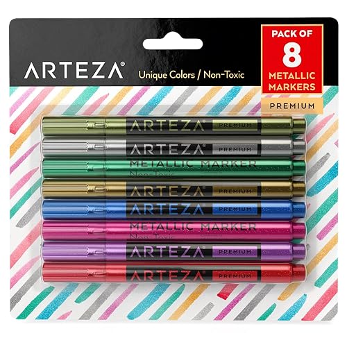 Set of 8 Washable Metallic Paint Markers for Glass and More