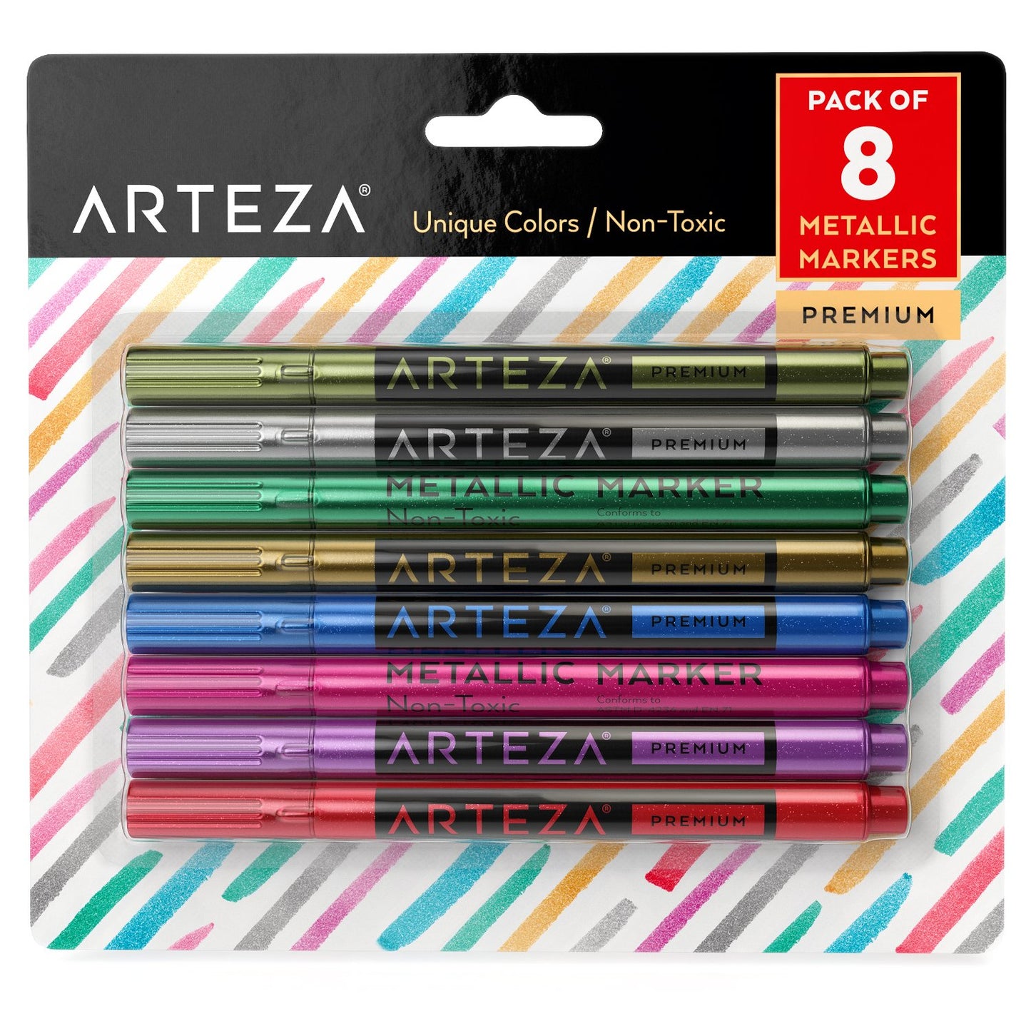 Set of 8 Washable Metallic Paint Markers for Glass and More