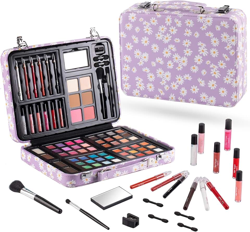 All-in-One Teen Makeup Kit with Purple Daisy Design