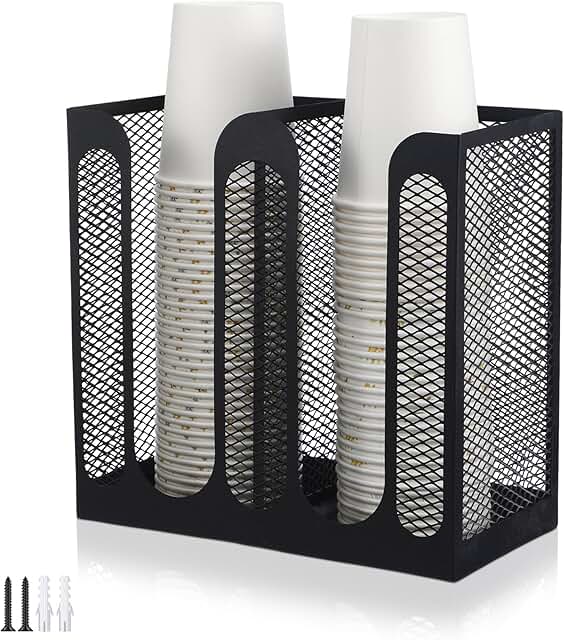Metal Mesh Cup and Lid Holder with Two Compartments