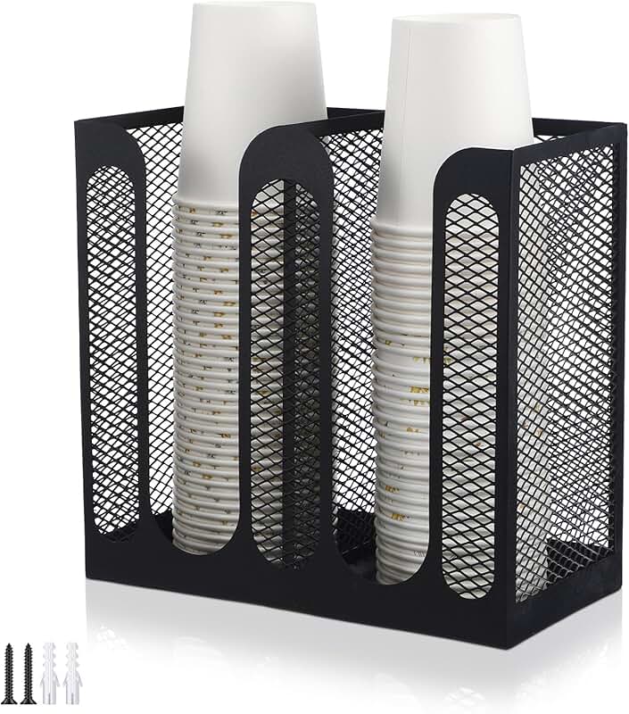 Metal Mesh Cup and Lid Holder with Two Compartments
