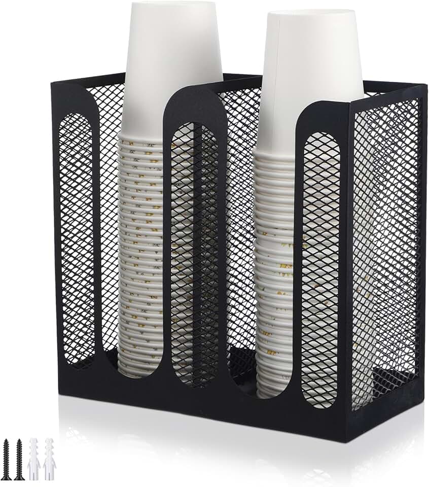 Metal Mesh Cup and Lid Holder with Two Compartments