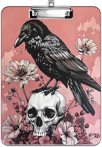 Fashion Design Clipboard with Crow Skull Illustration