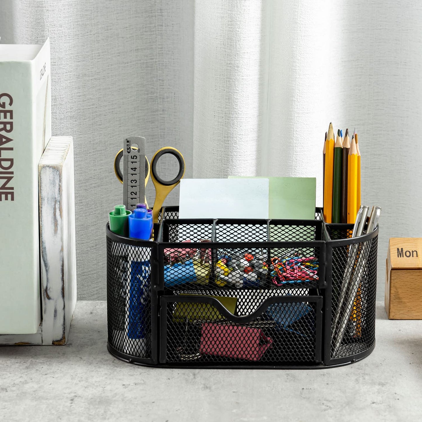 Metal Wire Mesh Desktop Organizer with 8 Compartments