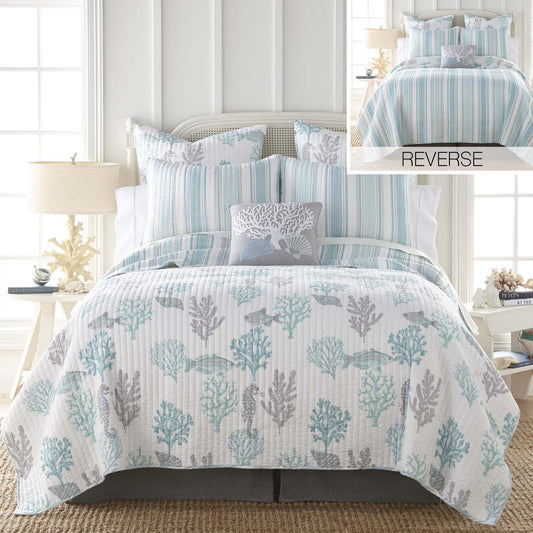 Cape Coral Key Twin Quilt Set, Coastal, 100% Cotton, Teal