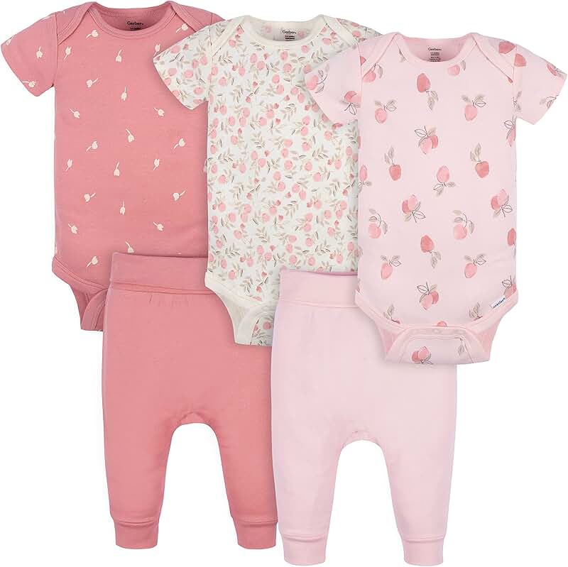 Baby Unisex 5-Piece Bodysuit and Pants Set