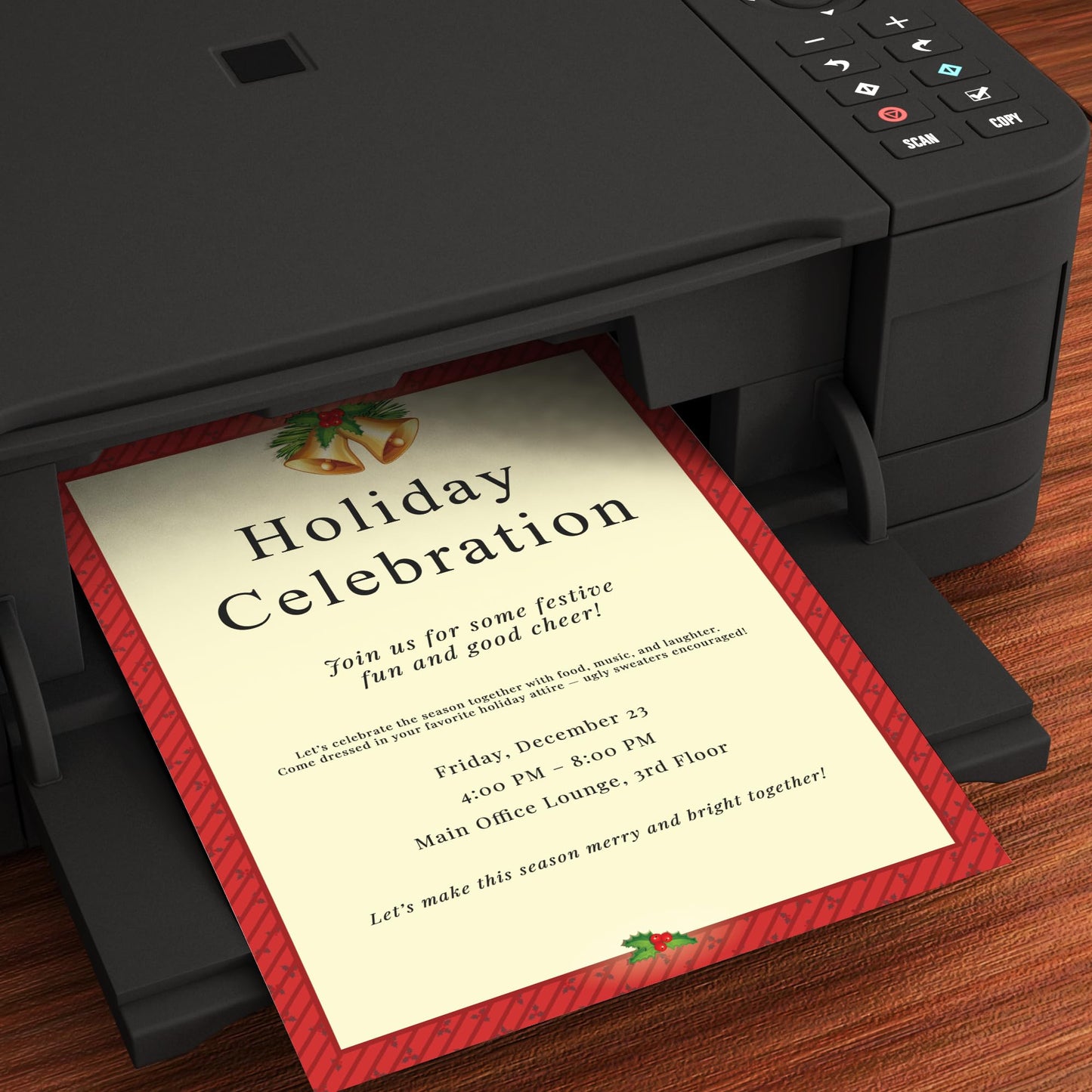 Holiday Paper with Red Border and Gold Bells, 80 Sheets