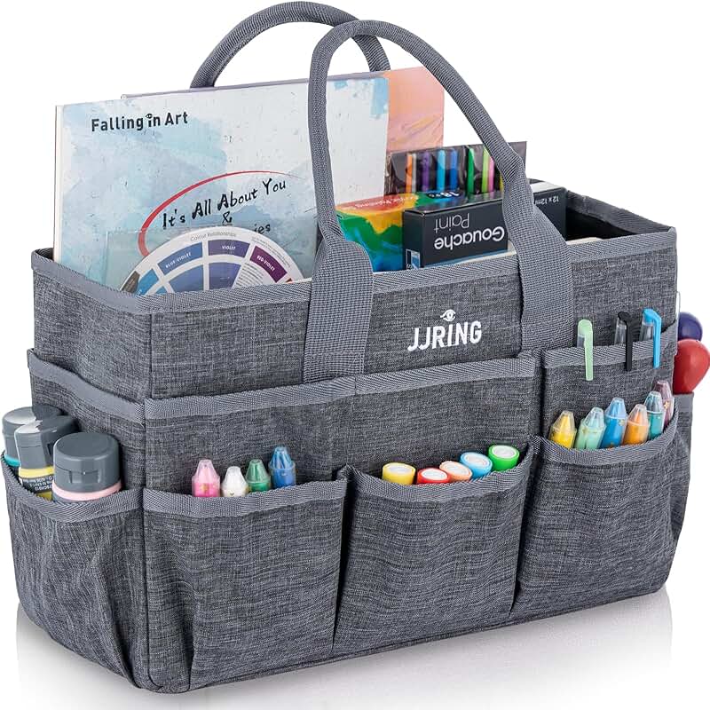 Craft Tote Bag Organizer with Multiple Pockets in Grey