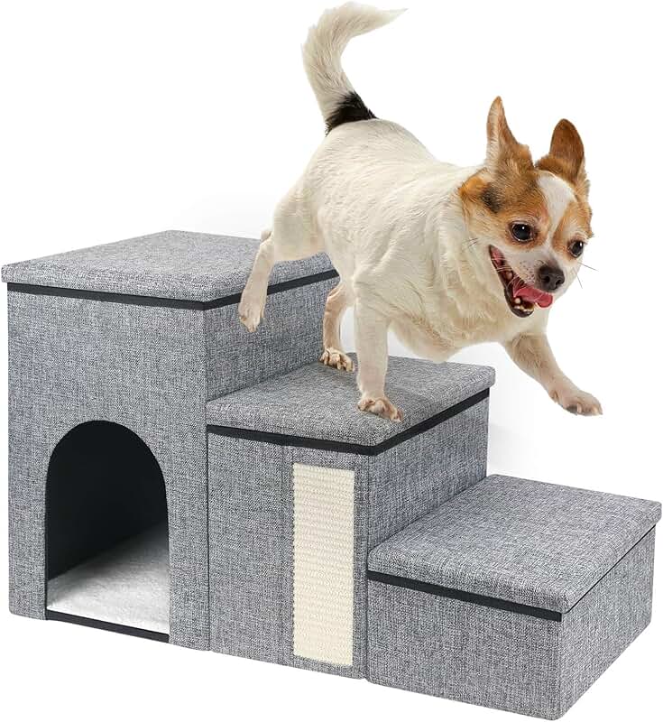 Foldable Dog Stairs with Storage for Small Pets
