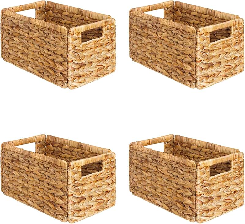 Set of four natural woven storage baskets