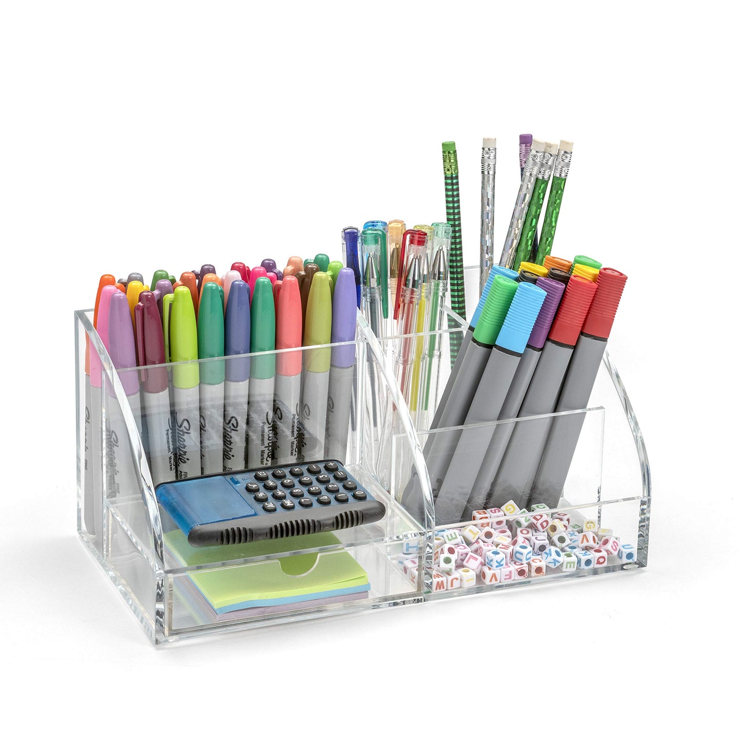 Clear acrylic desk organiser, 130mm x 250mm x 120mm