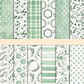 24 Green Eucalyptus Pattern Scrapbook Papers, 30x30cm