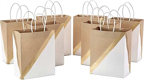 Set of 8 Medium White and Kraft Paper Gift Bags
