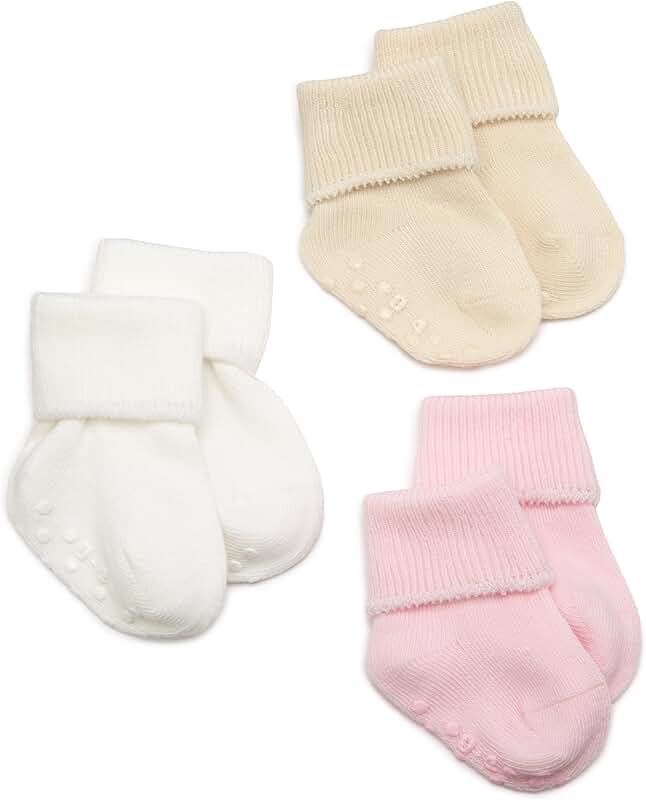 Baby organic cotton non-slip cuff socks, 3 pairs