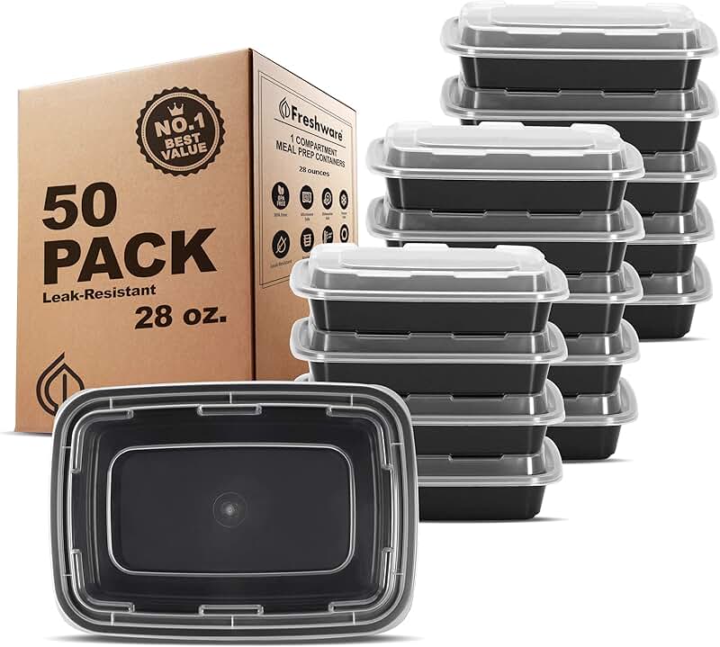 50 Pack of 28 oz Single-Compartment Food Storage Containers
