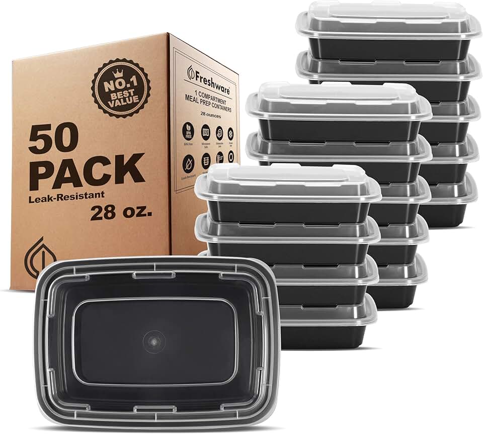 50 Pack of 28 oz Single-Compartment Food Storage Containers