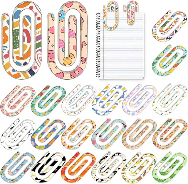 20 Colorful Jumbo Acrylic Paper Clips for Office and School