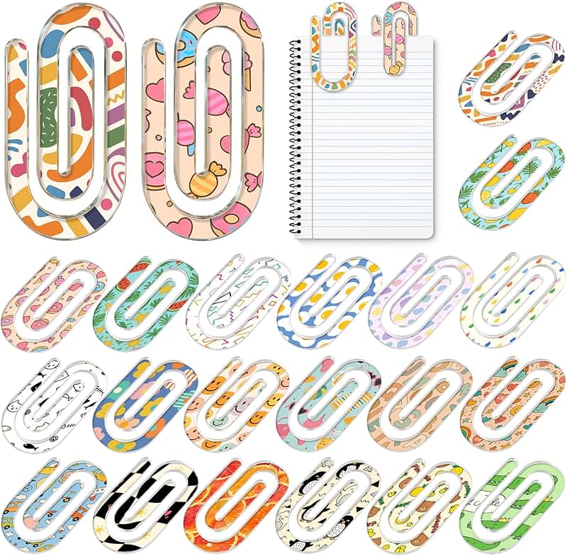 20 Colorful Jumbo Acrylic Paper Clips for Office and School