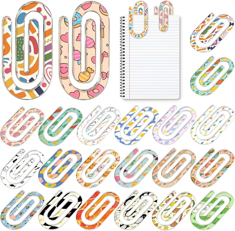 20 Colorful Jumbo Acrylic Paper Clips for Office and School