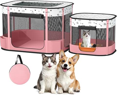 Foldable Cat and Dog Playpen with Litter Area