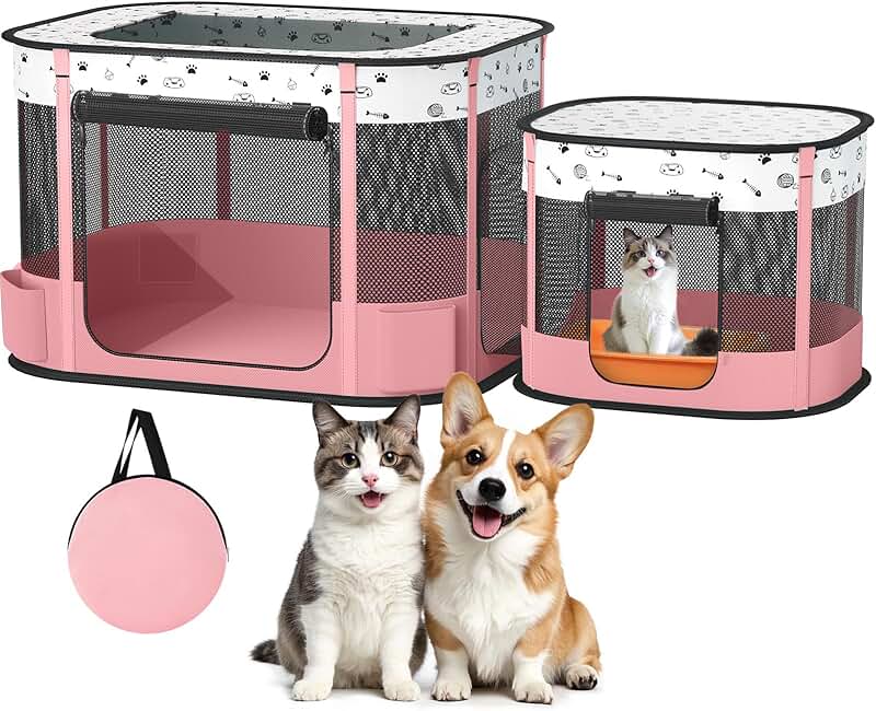 Foldable Cat and Dog Playpen with Litter Area