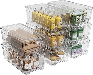Eight Clear Bathroom and Kitchen Storage Bins