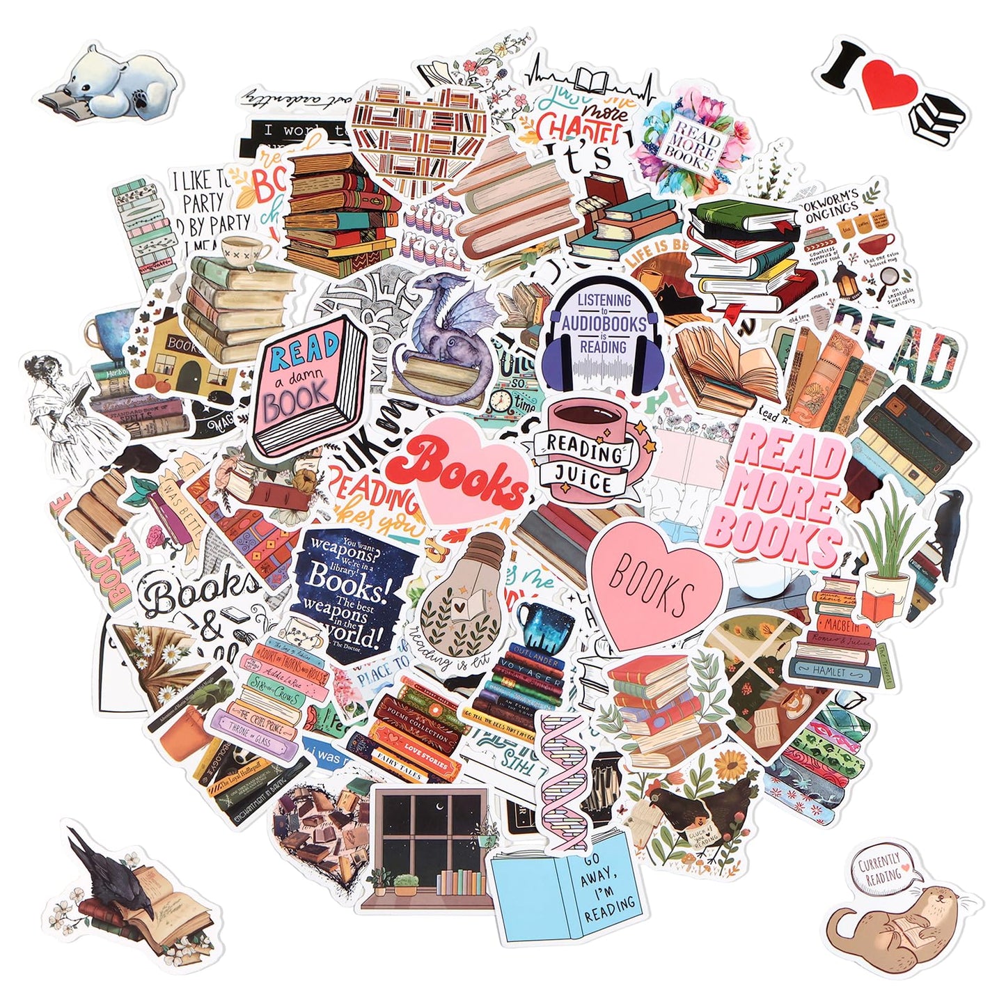 100 Pack Cute Book Stickers for E-Readers and Laptops
