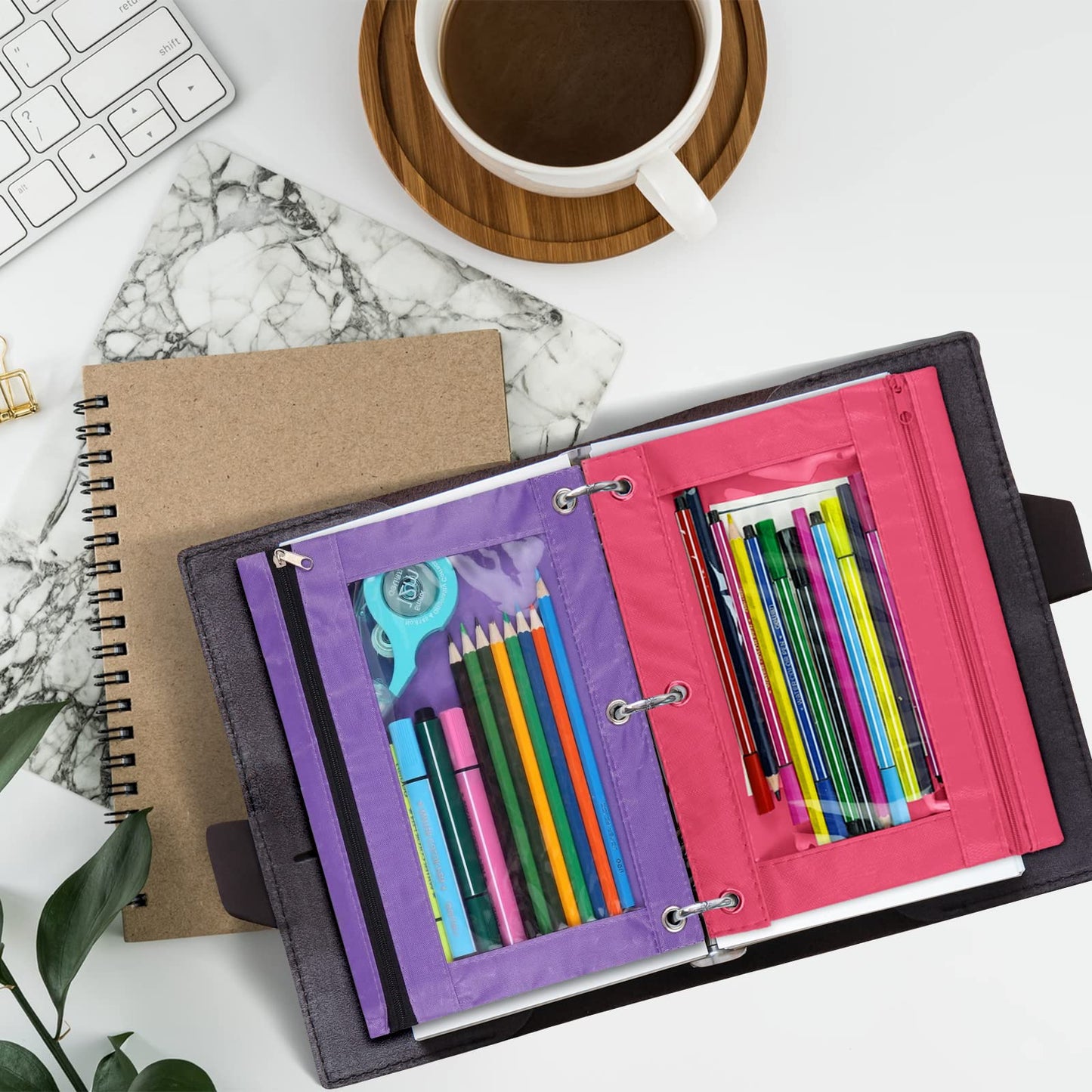 Purple 3-Ring Pencil Pouch with Clear Window