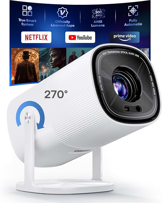Mini Smart Projector with WiFi 6, Bluetooth, and 4K Support