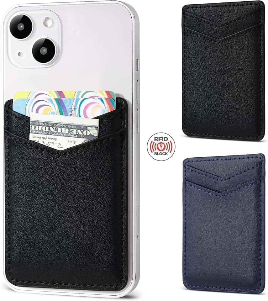Two Leather Phone Wallets with Adhesive for Back of Phone