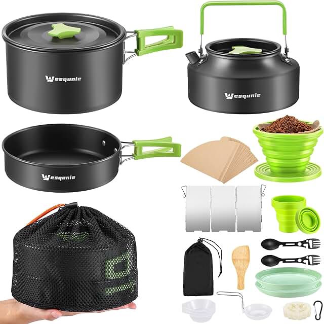 Lightweight Camping Cookware Set with Pot Pan and Coffee Dripper