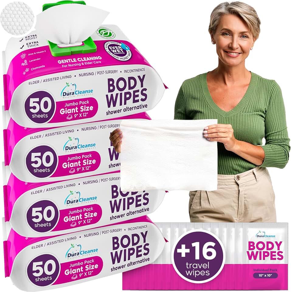 XL Body Wash Wipes for Adults, 200 Count + 16 Travel Wipes