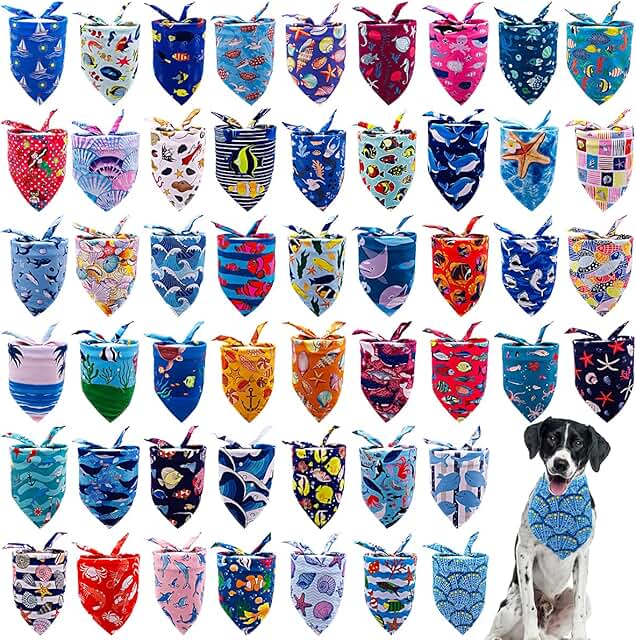 50 Large Dog Bandanas, Ocean Summer Blue