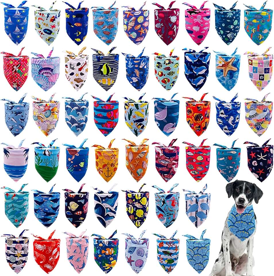 50 Large Dog Bandanas, Ocean Summer Blue