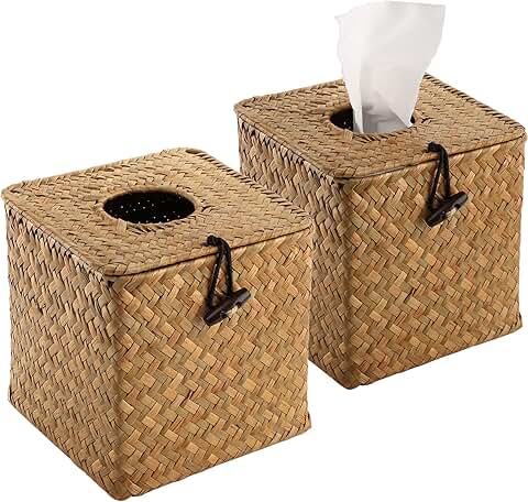 Square Seagrass Tissue Box Cover, 5x5x5 Inches