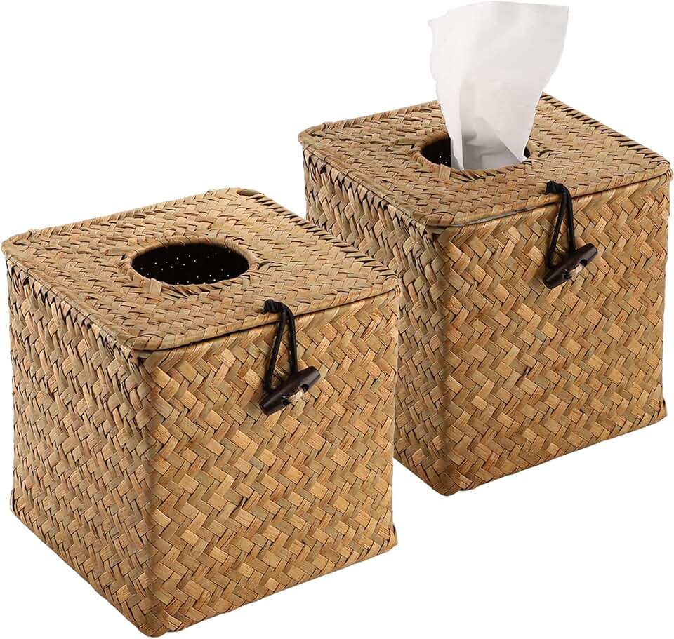 Square Seagrass Tissue Box Cover, 5x5x5 Inches
