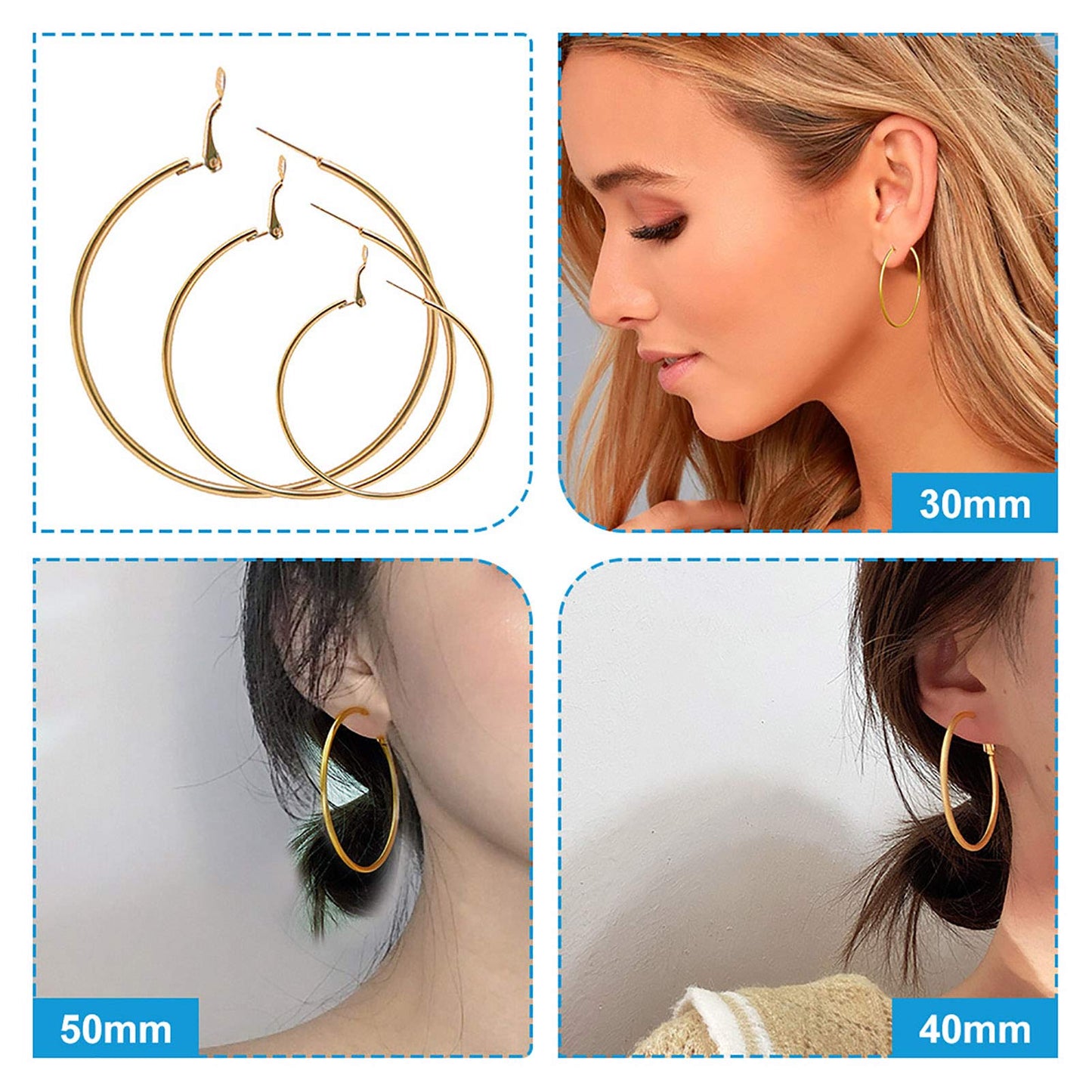 60Pcs Hypoallergenic Stainless Steel Hoop Earrings for Jewelry Making