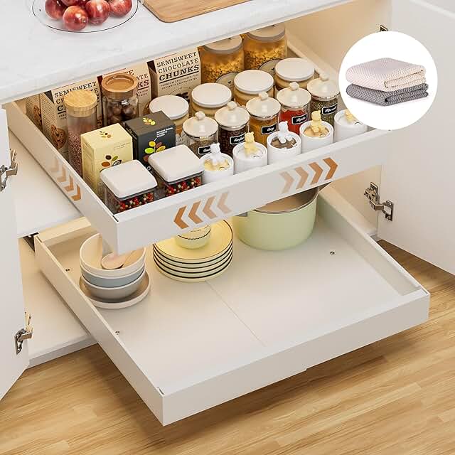 Pull-Out Cabinet Organizer, 21" Deep, Expandable, White