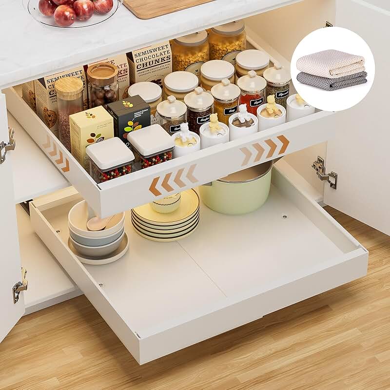 Pull-Out Cabinet Organizer, 21" Deep, Expandable, White