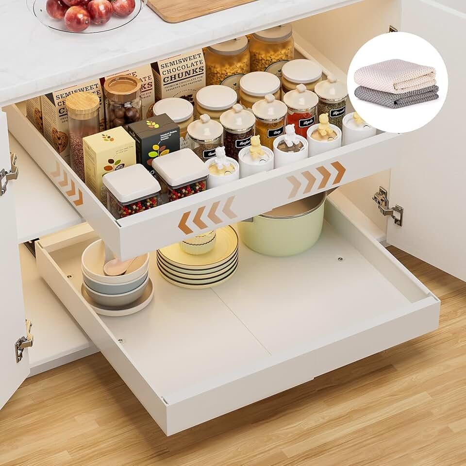 Pull-Out Cabinet Organizer, 21" Deep, Expandable, White