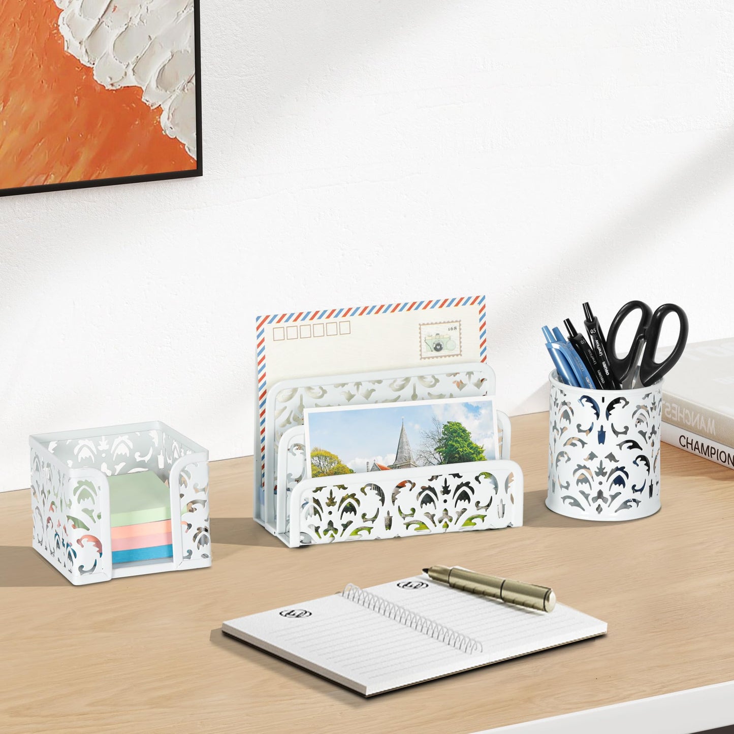 3-Piece Desk Organizer Set with Pen Holder and Mail Sorter