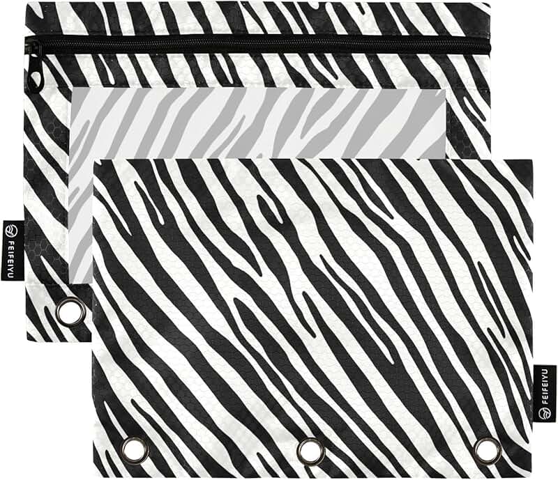 Zebra Print Pencil Pouch with Clear Window, 2 Pack