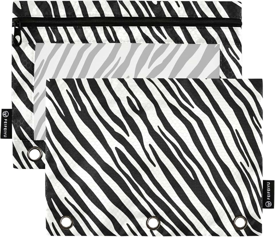 Zebra Print Pencil Pouch with Clear Window, 2 Pack
