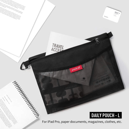 Large water-resistant mesh zipper pouch for storage and travel