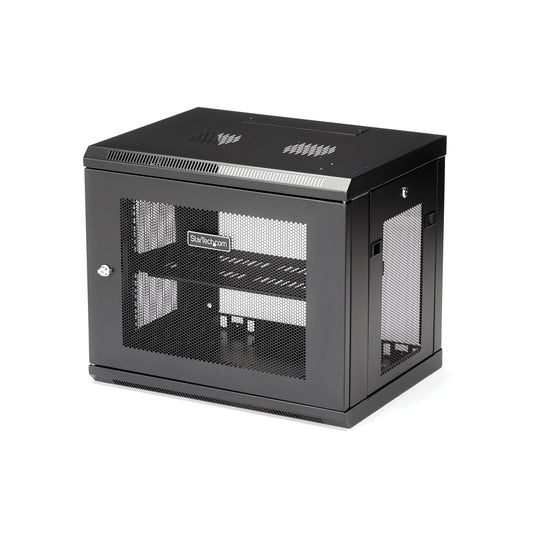 Post 9U 19-inch wall mount network cabinet with adjustable depth and lock